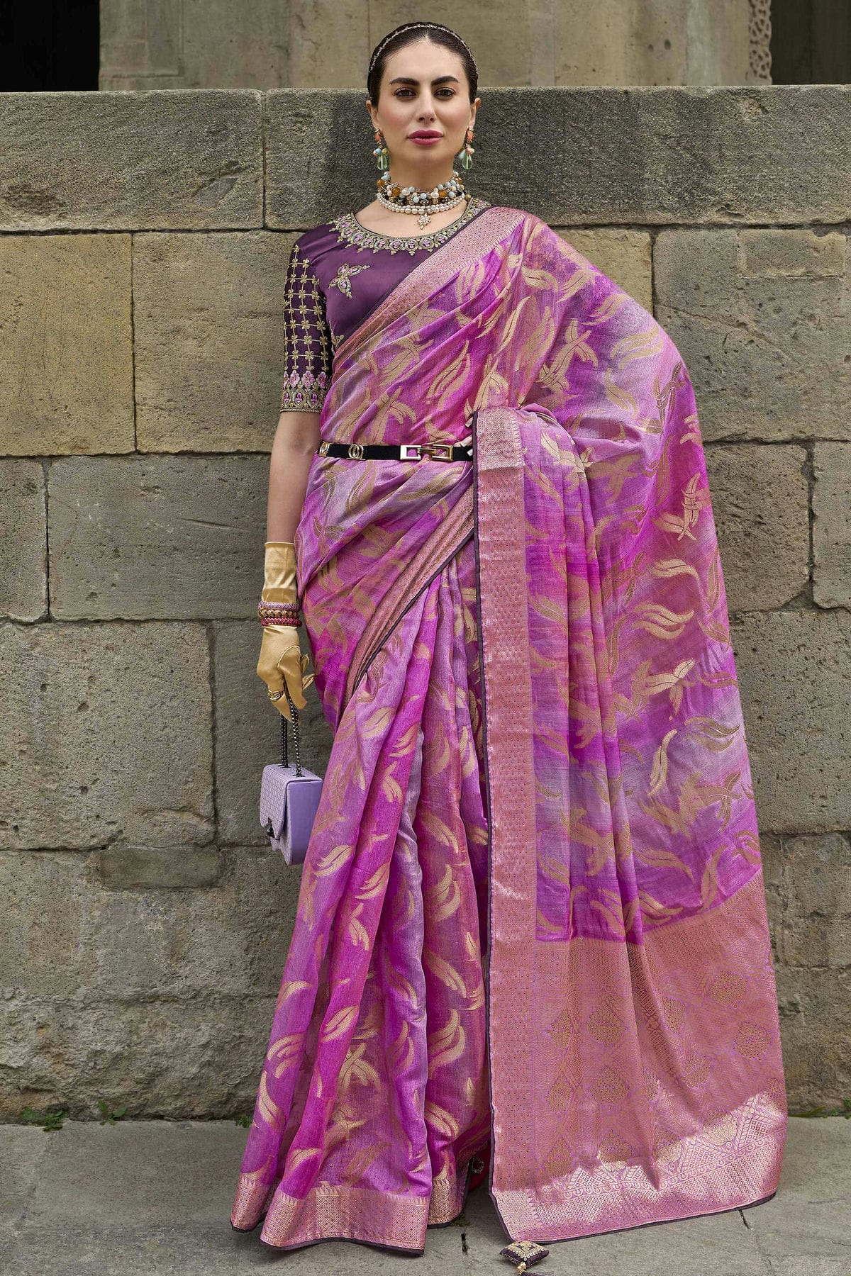 Pink Colour Jacquard Silk Traditional Saree