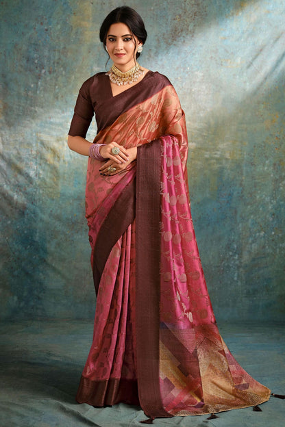 Pink Colour Jacquard Silk Traditional Saree