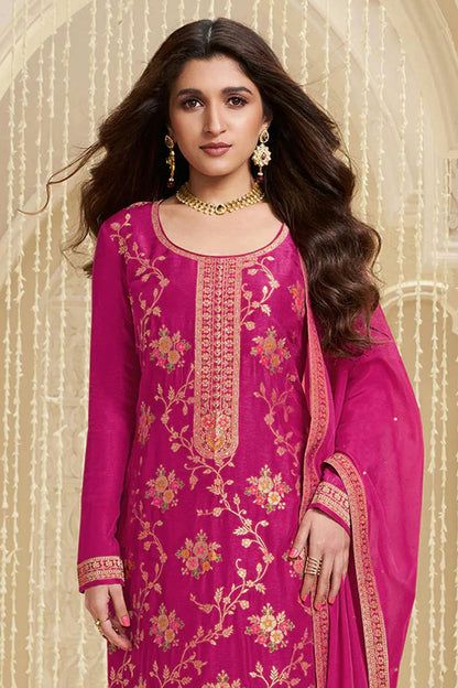 Pink Colour Jacquard Viscose Straight Suit VSSM1140579