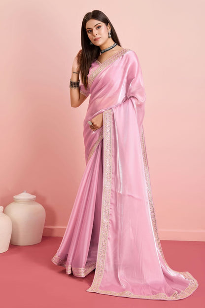 Pink Colour Jimmy Choo Saree