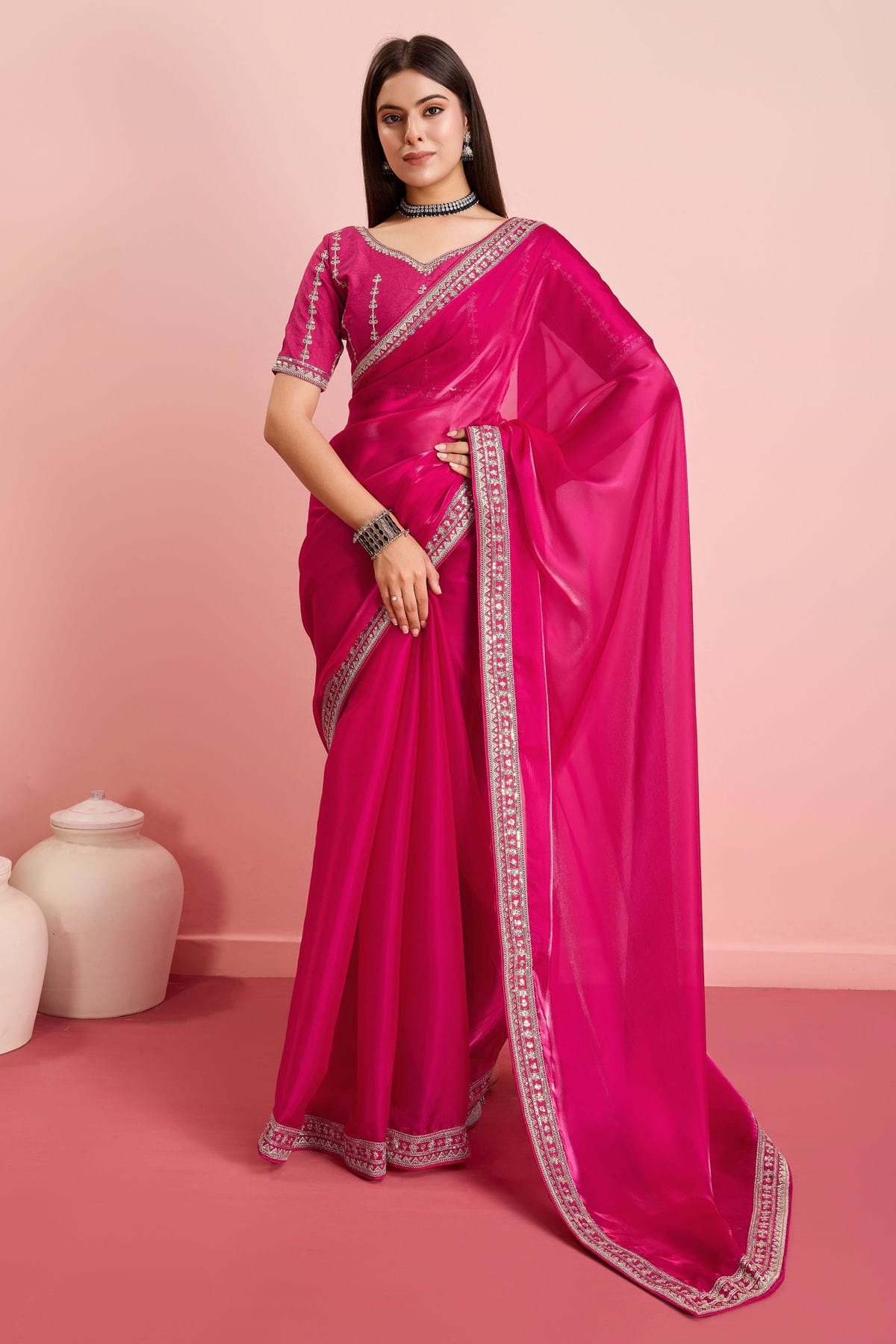 Pink Colour Jimmy Choo Saree