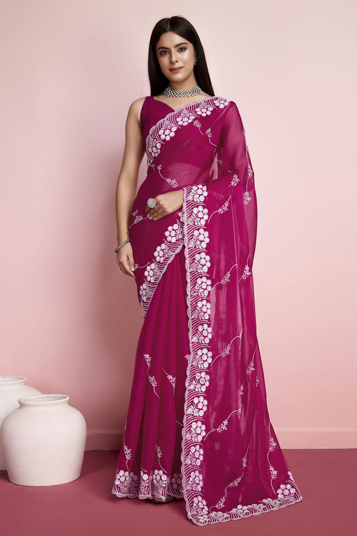 Pink Colour Jimmy Choo Saree