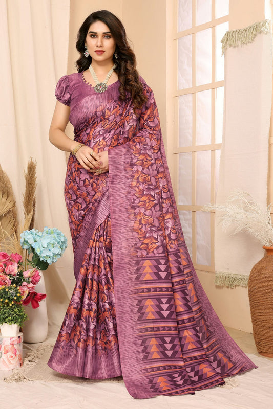 Pink Colour Khadi Printed Saree