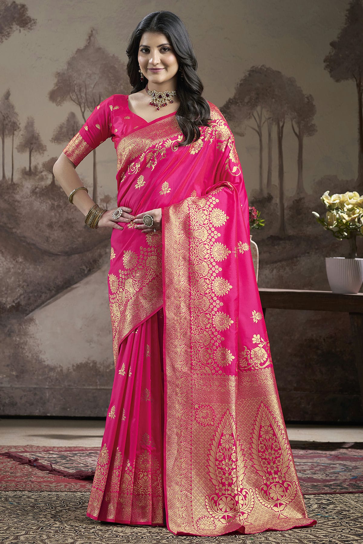 Pink Colour Lichi Silk Traditional Saree