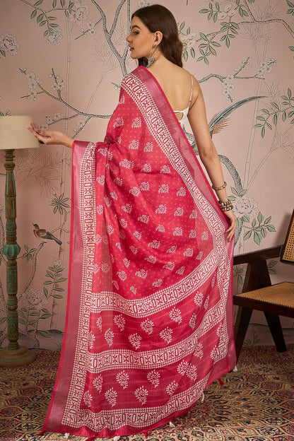 Pink Colour Linen Blend Printed Saree