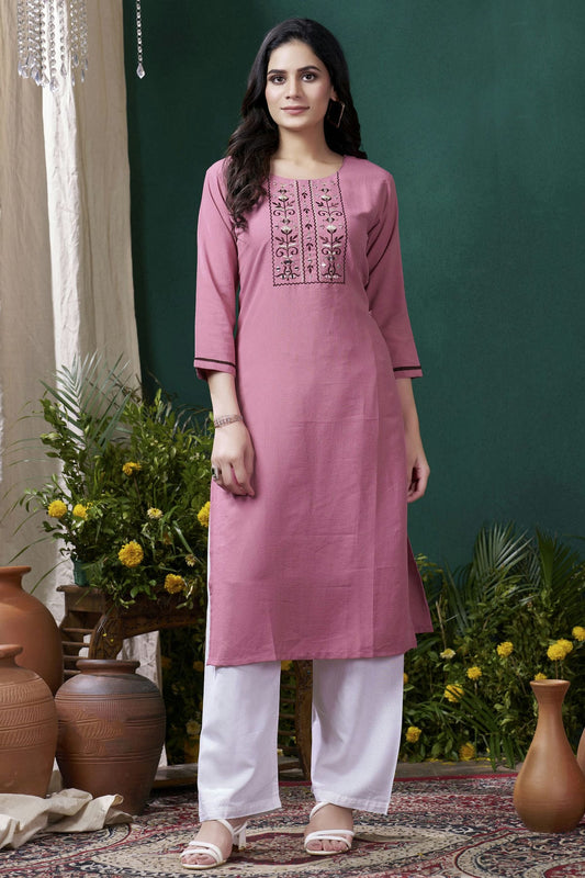 Pink Colour Maaza Cotton Kurta And Pant Set