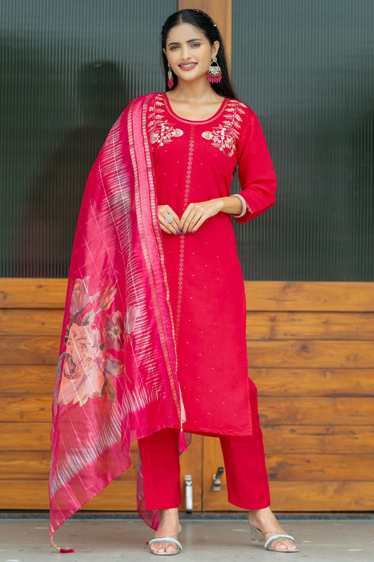 Pink Colour Modal Silk Stitched Suit