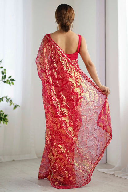 Pink Colour Mono Net Designer Saree VSSD1111845