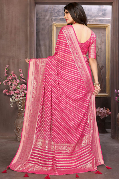 Pink Colour Moss Brasso Traditional Saree