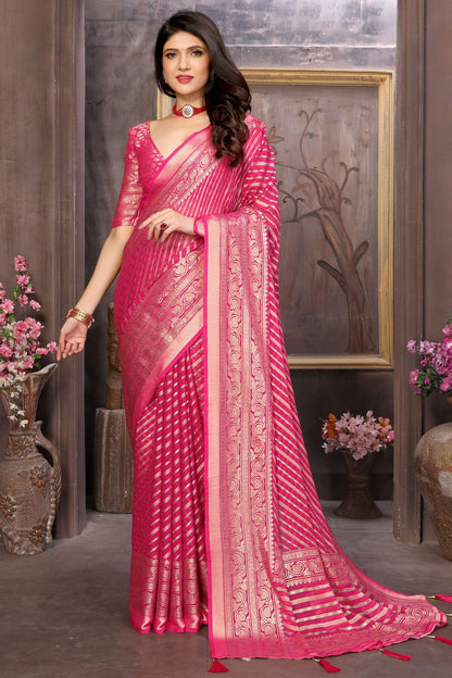 Pink Colour Moss Brasso Traditional Saree