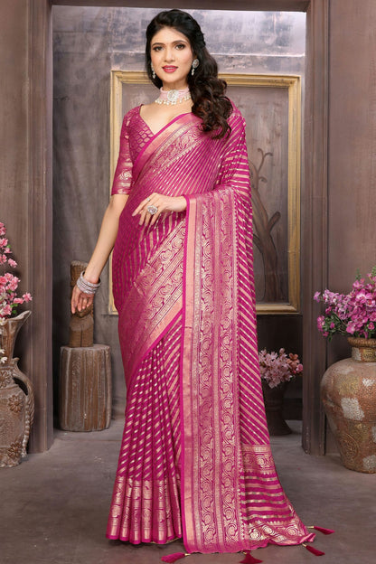 Pink Colour Moss Brasso Traditional Saree