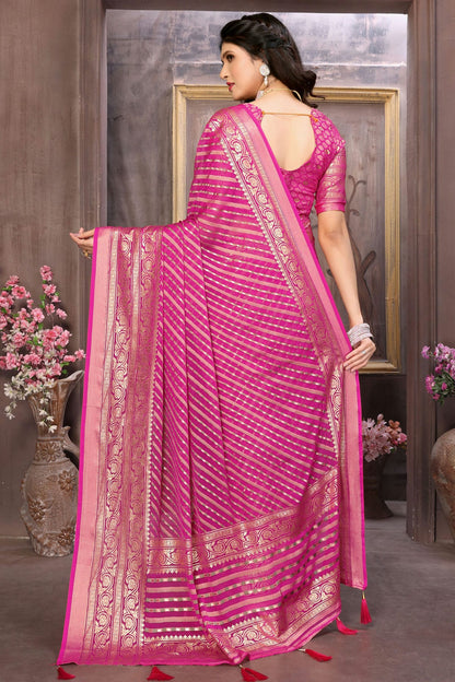 Pink Colour Moss Brasso Traditional Saree