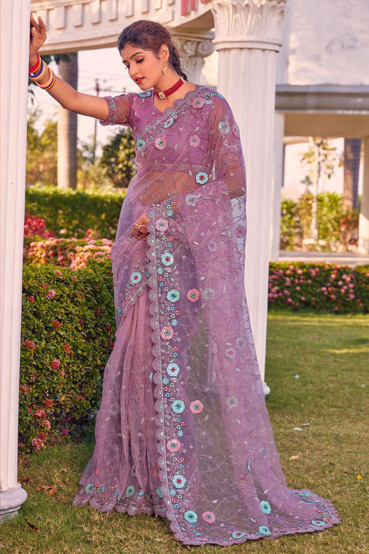 Pink Colour Net Designer Saree