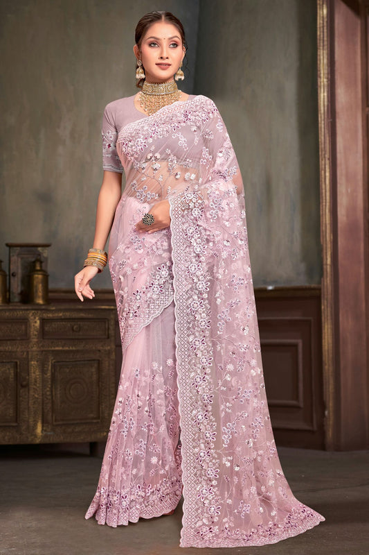 Pink Colour Net Designer Saree