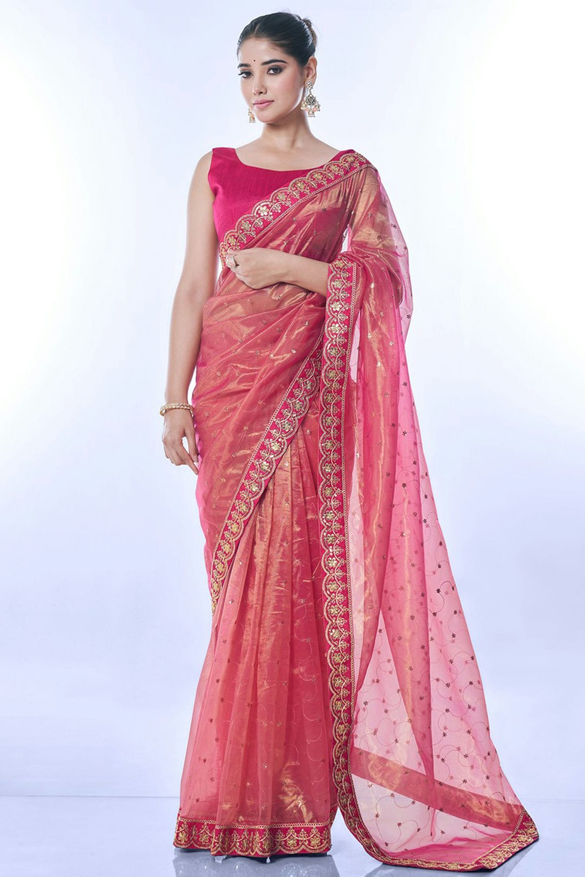 Pink Colour Net Designer Saree