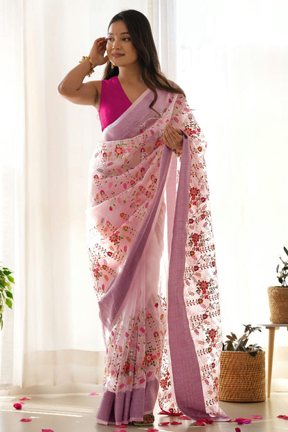 Pink Colour Organza Designer Saree