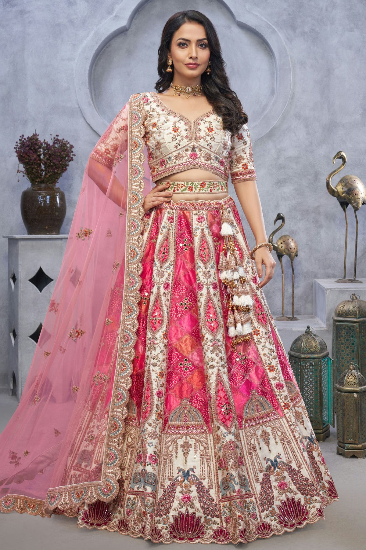 Pink Colour Organza Embroidery Lehenga Choli