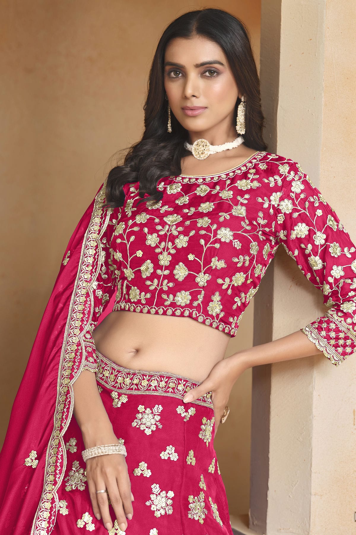 Pink Colour Organza Lehenga Choli