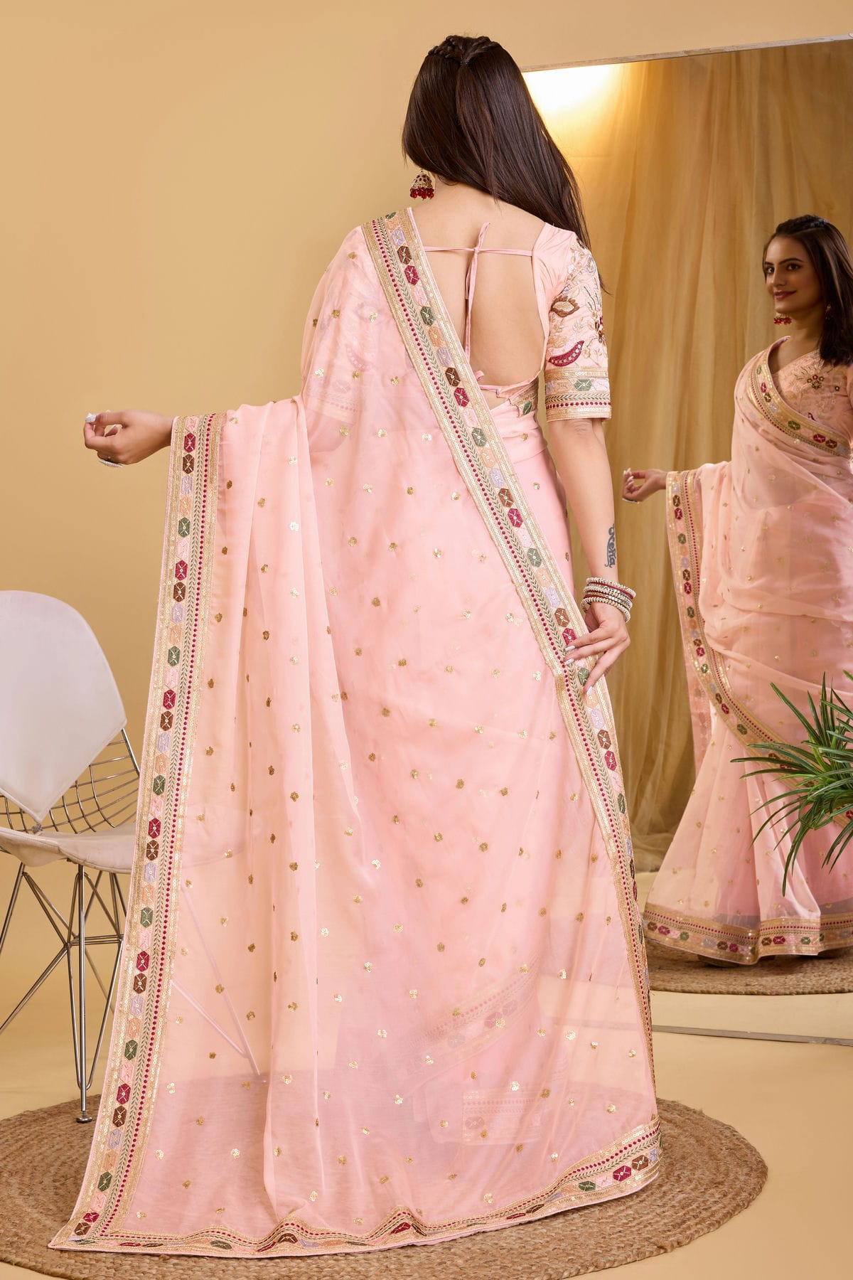 Pink Colour Organza Saree