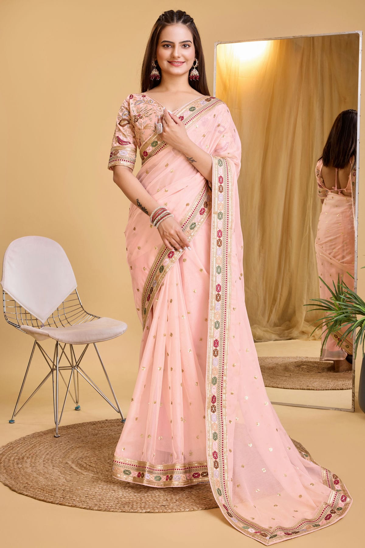 Pink Colour Organza Saree