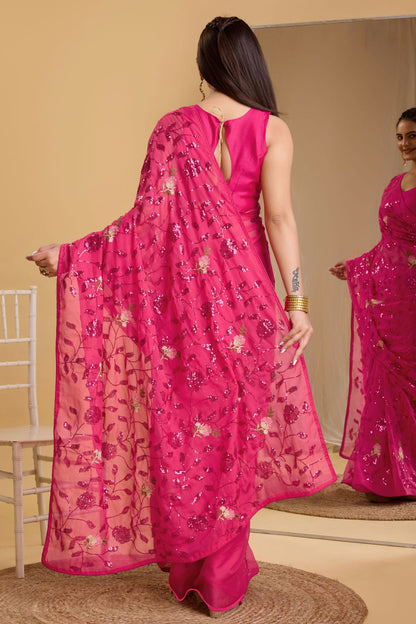 Pink Colour Organza Saree