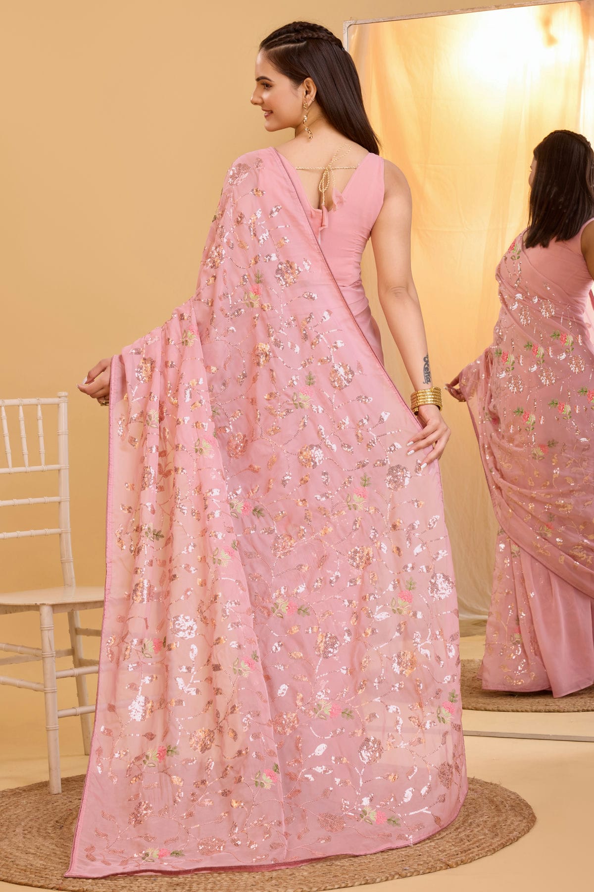 Pink Colour Organza Saree