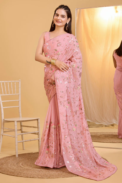 Pink Colour Organza Saree