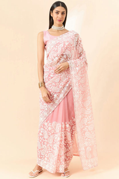 Pink Colour Organza Saree