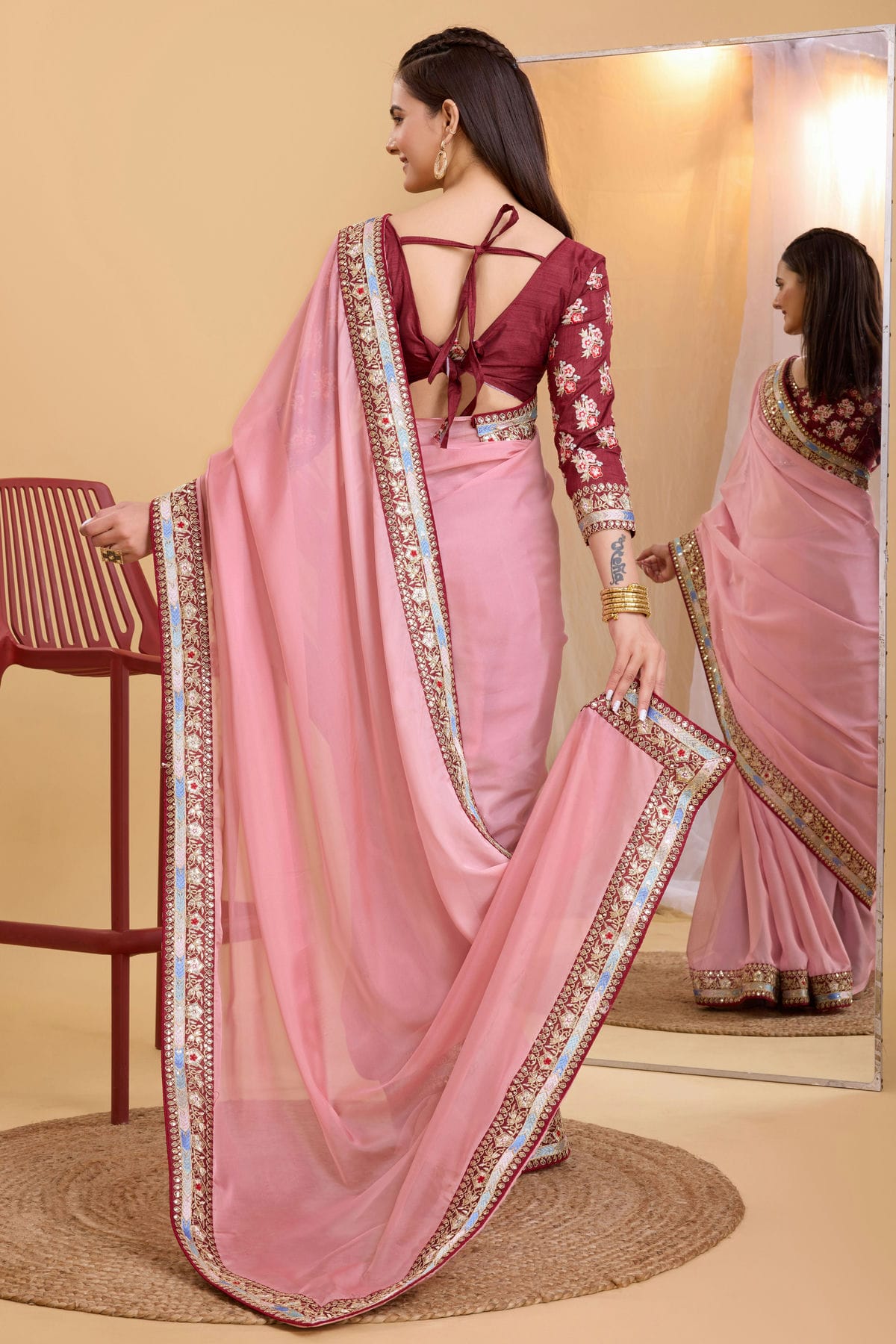 Pink Colour Organza Saree