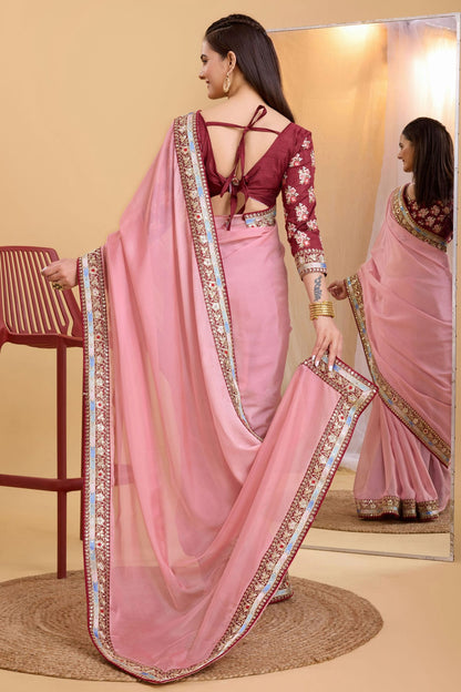 Pink Colour Organza Saree