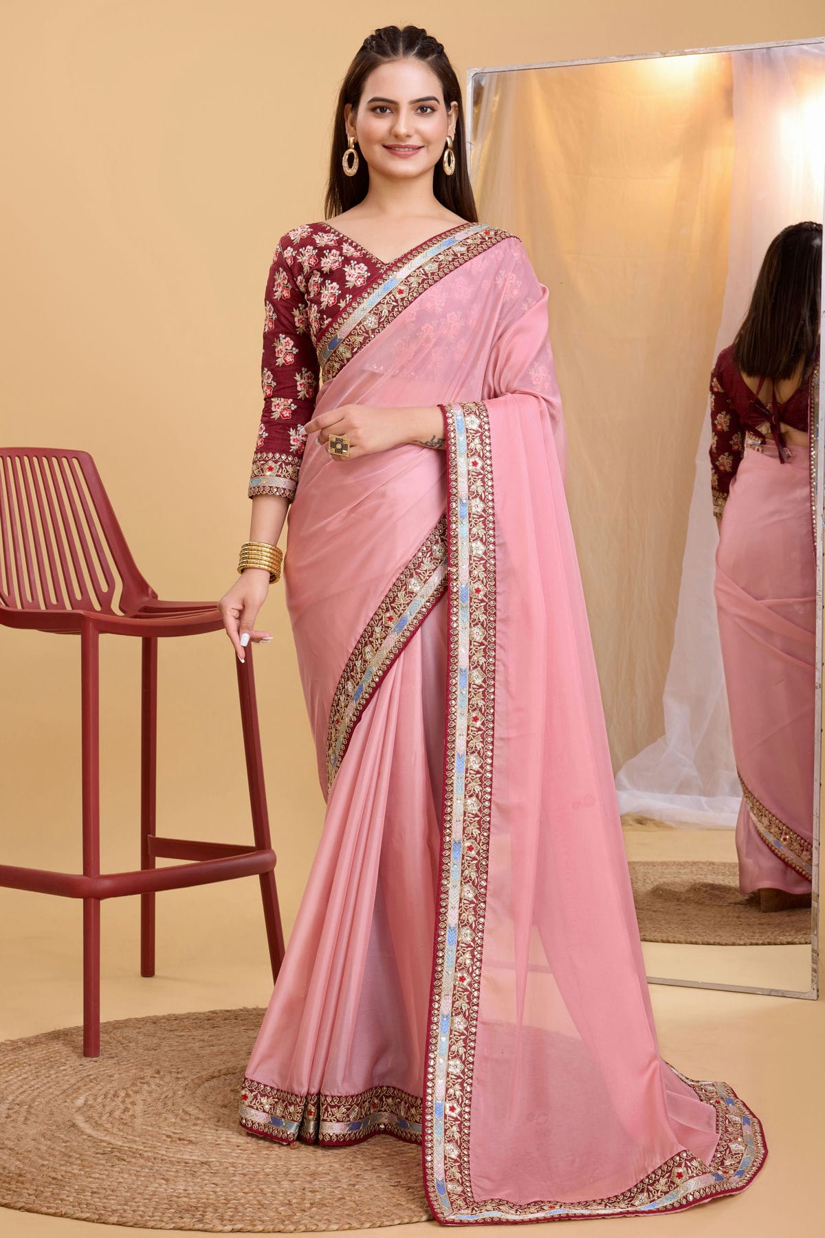 Pink Colour Organza Saree