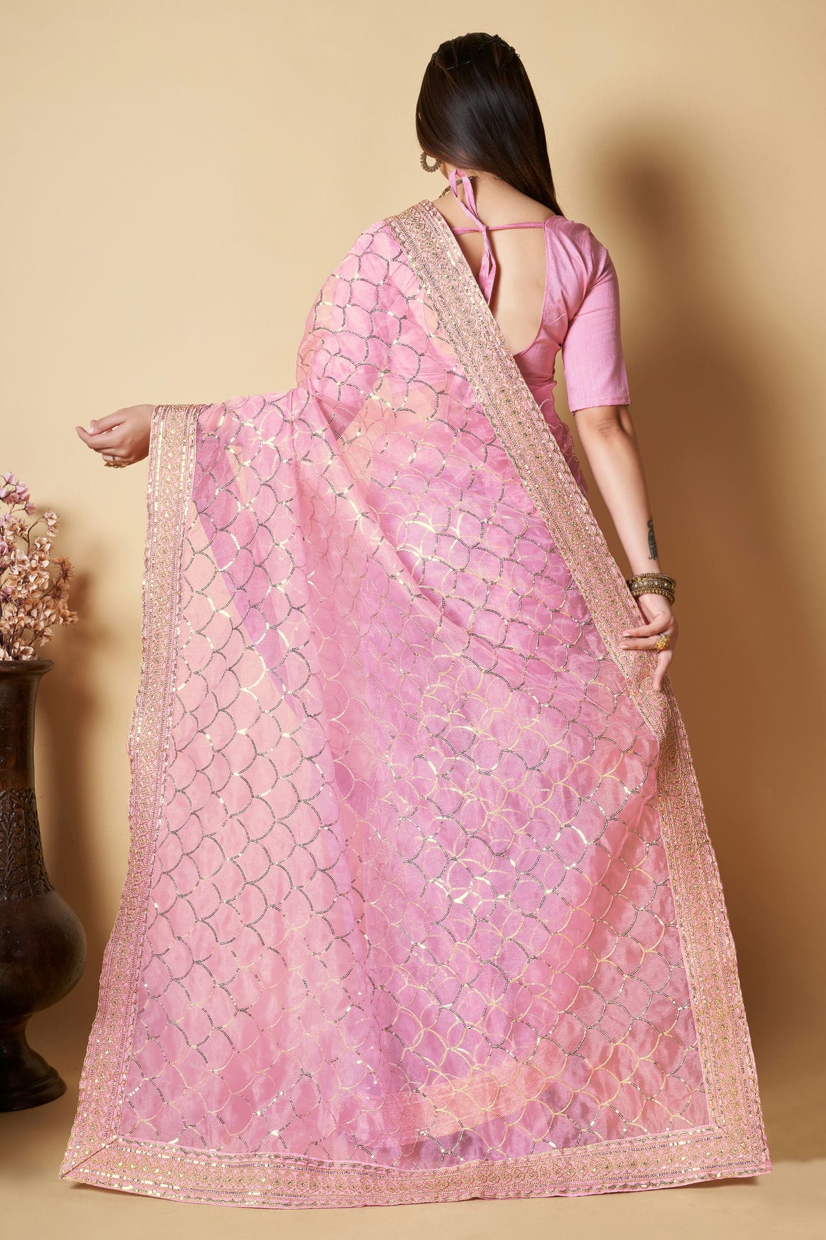 Pink Colour Organza Saree