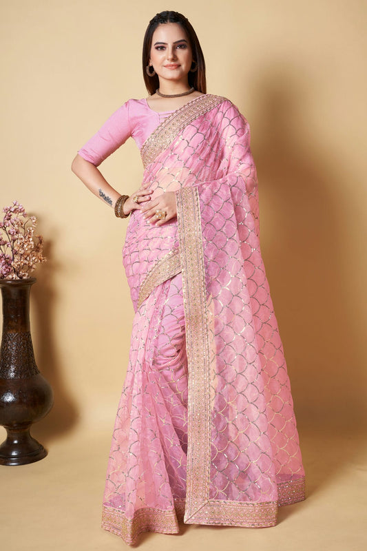 Pink Colour Organza Saree