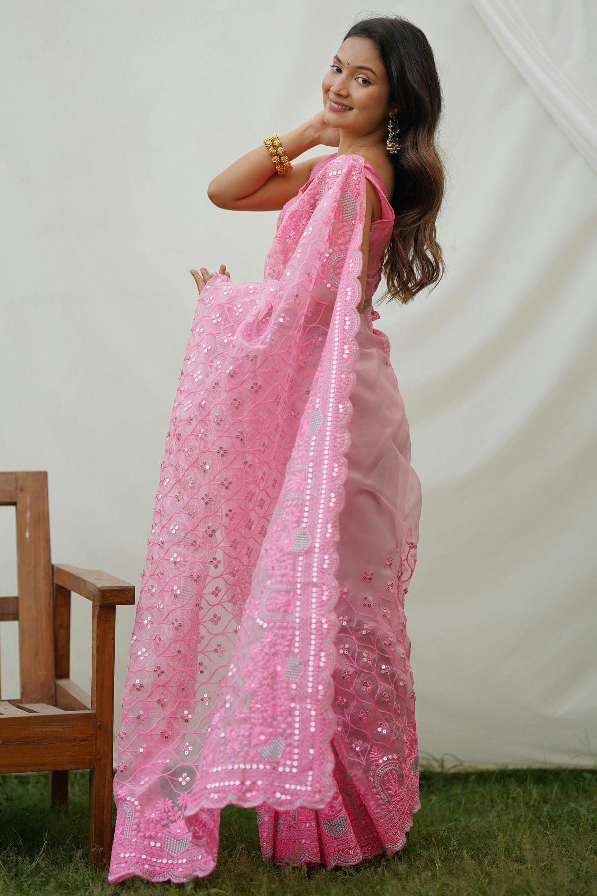 Pink Colour Organza Saree