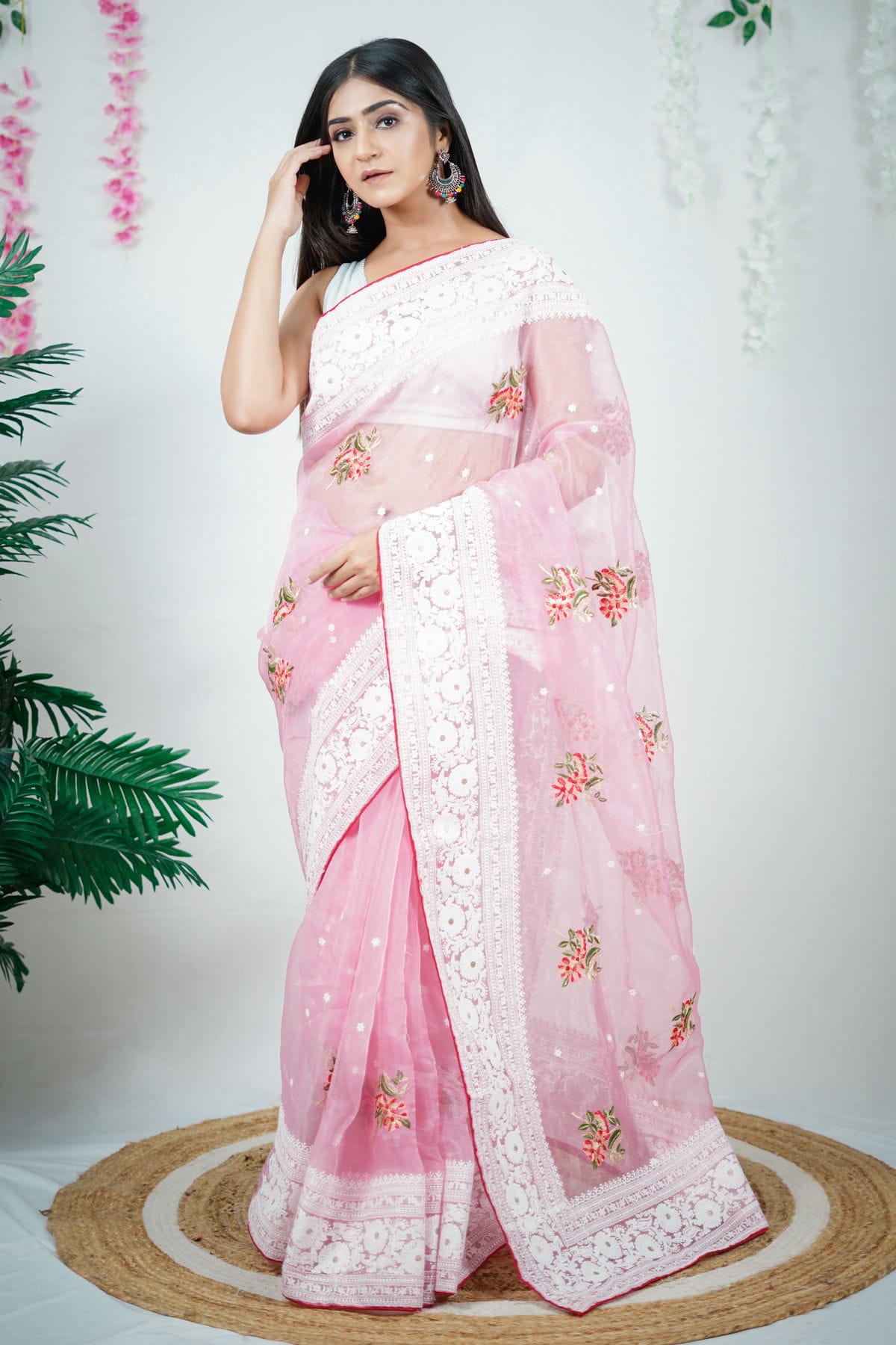 Pink Colour Organza Saree