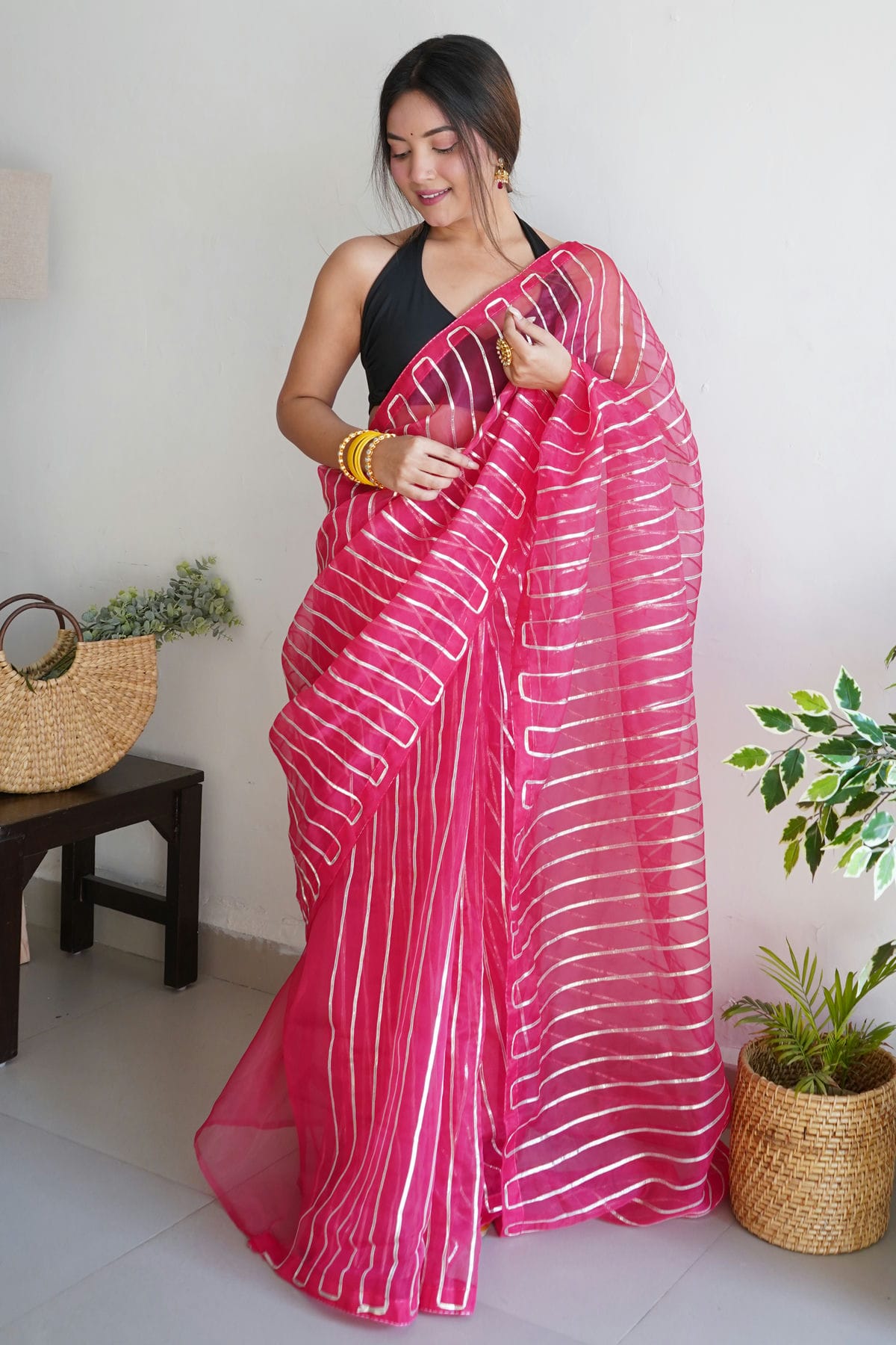 Pink Colour Organza Saree