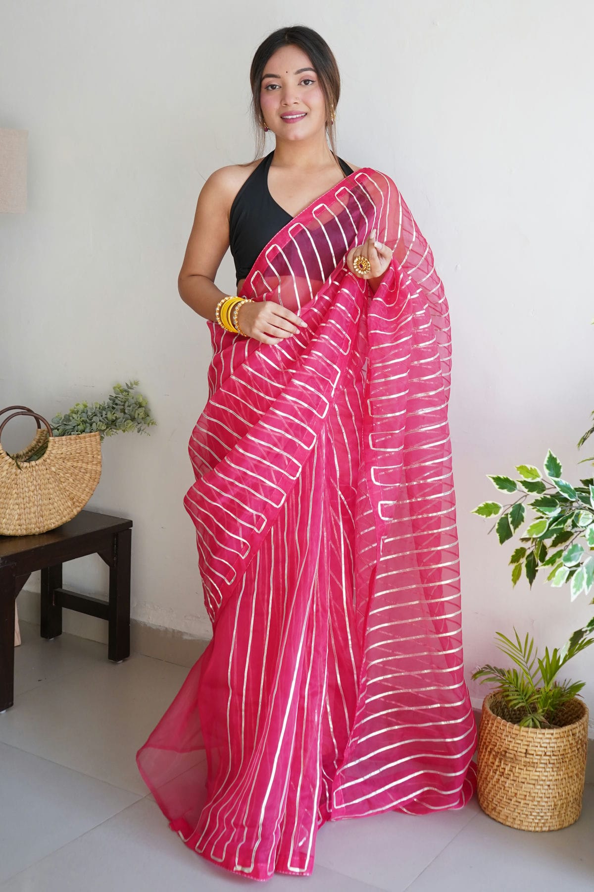 Pink Colour Organza Saree