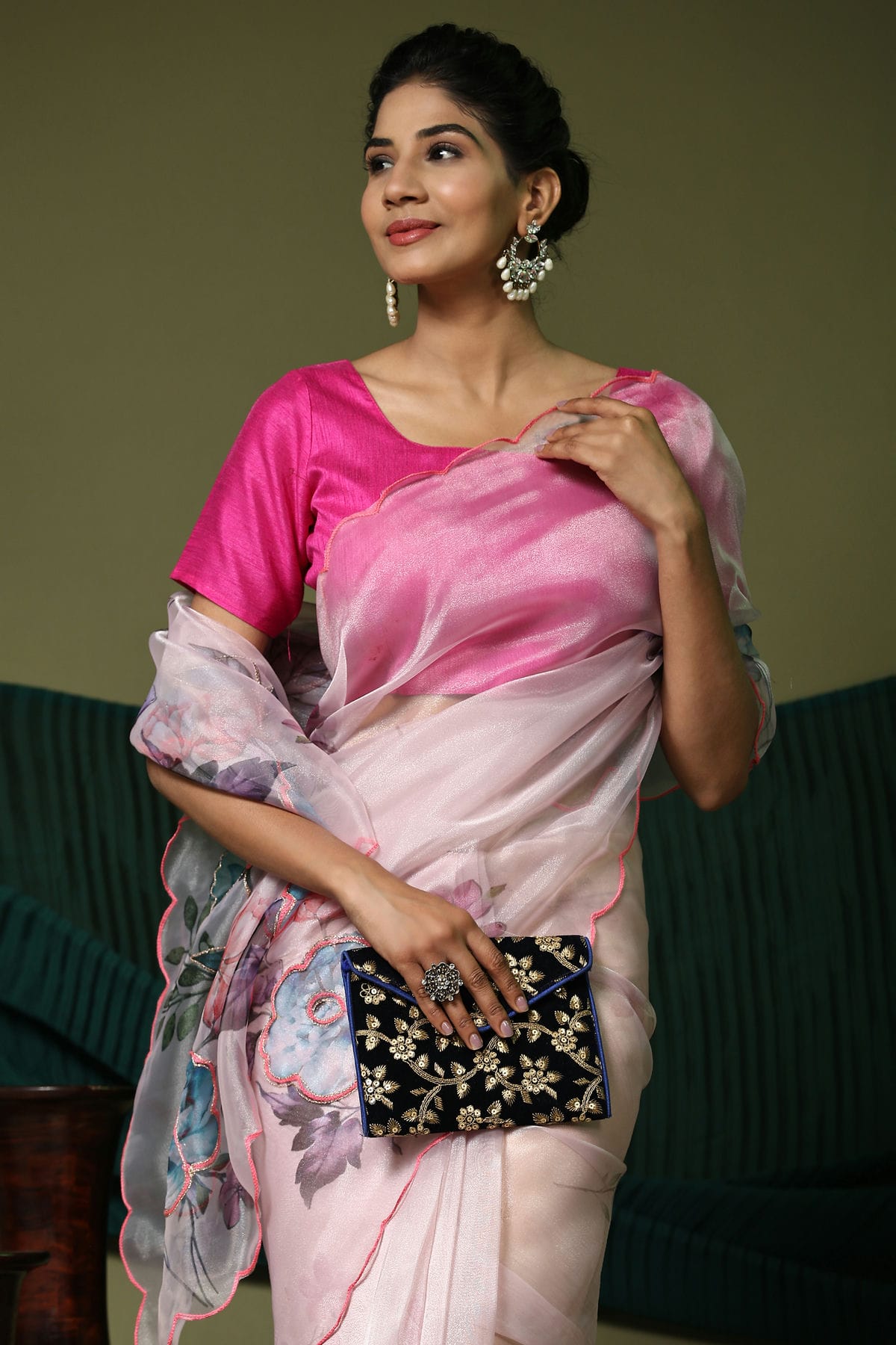 Pink Colour Organza Saree