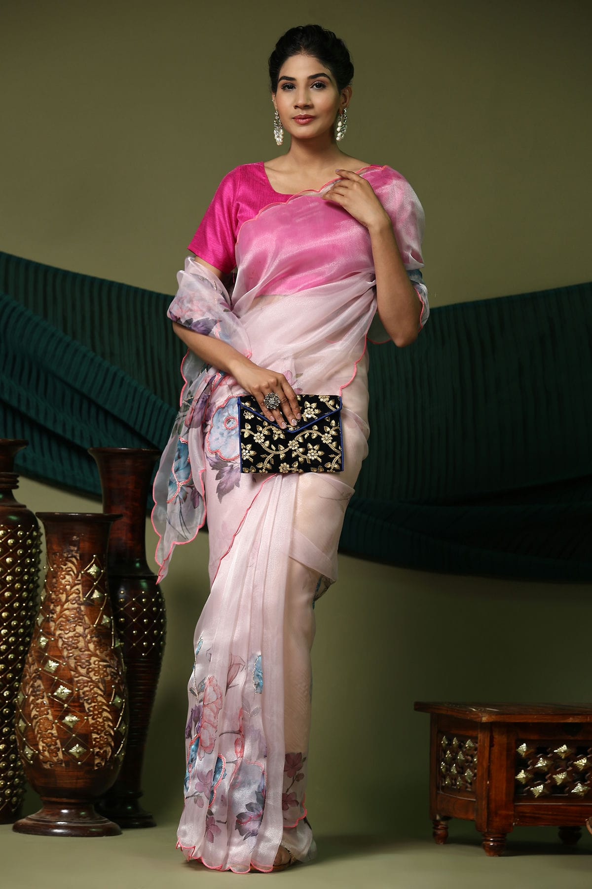 Pink Colour Organza Saree