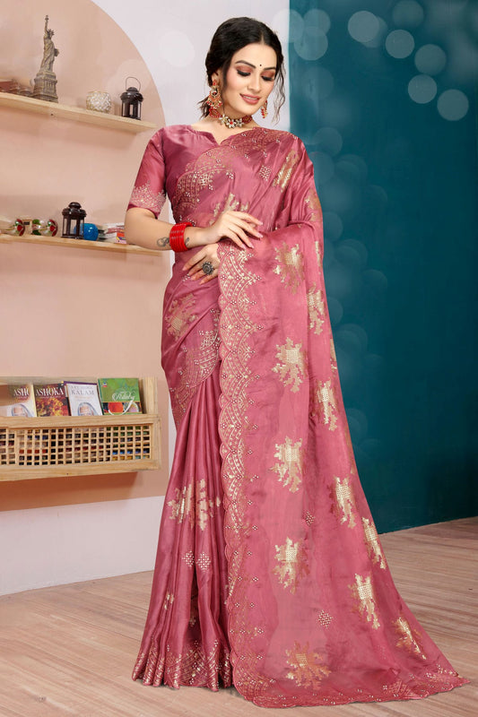 Pink Colour Organza Silk Designer Saree