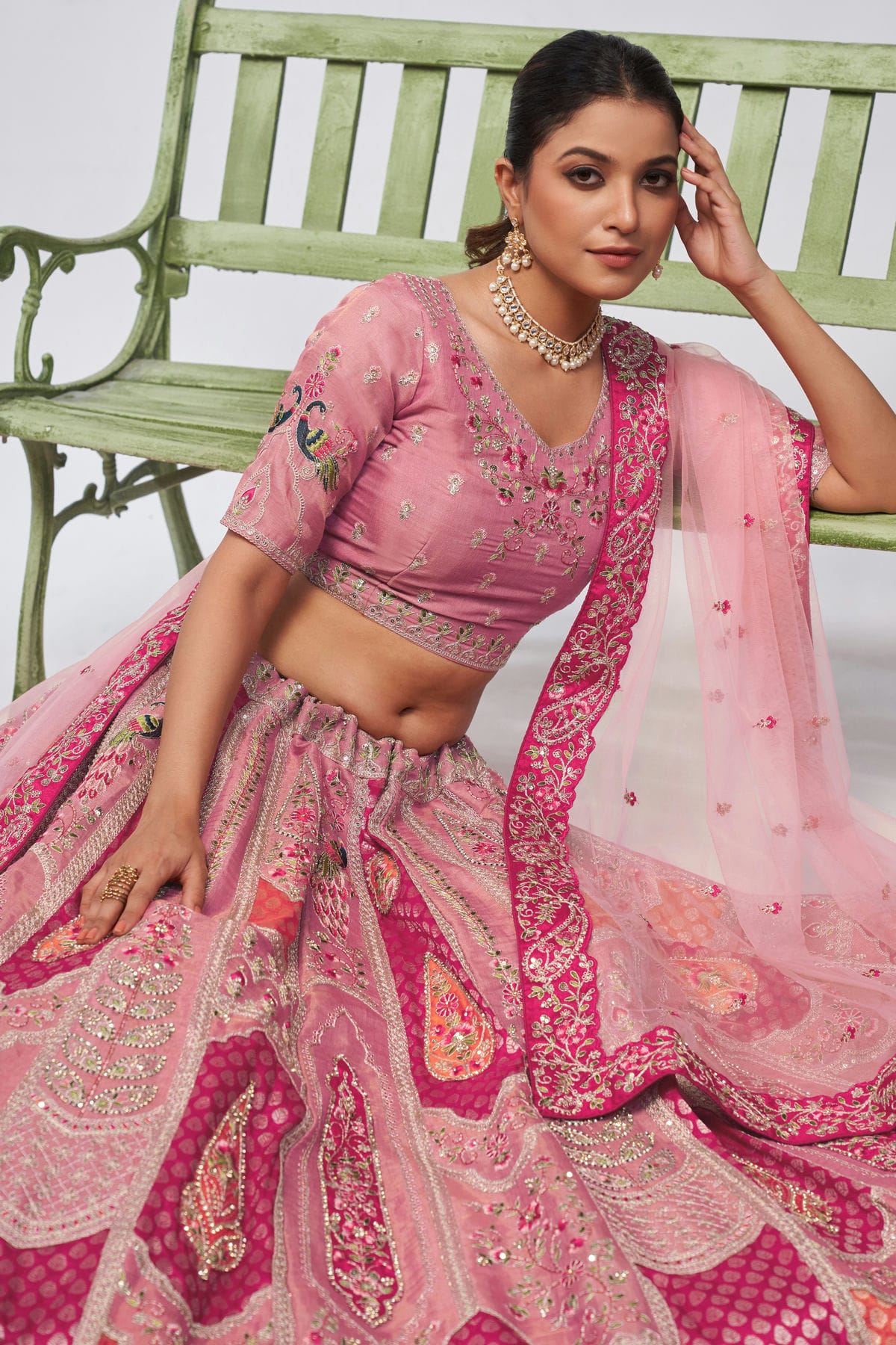 Pink Colour Organza Silk Lehenga Choli