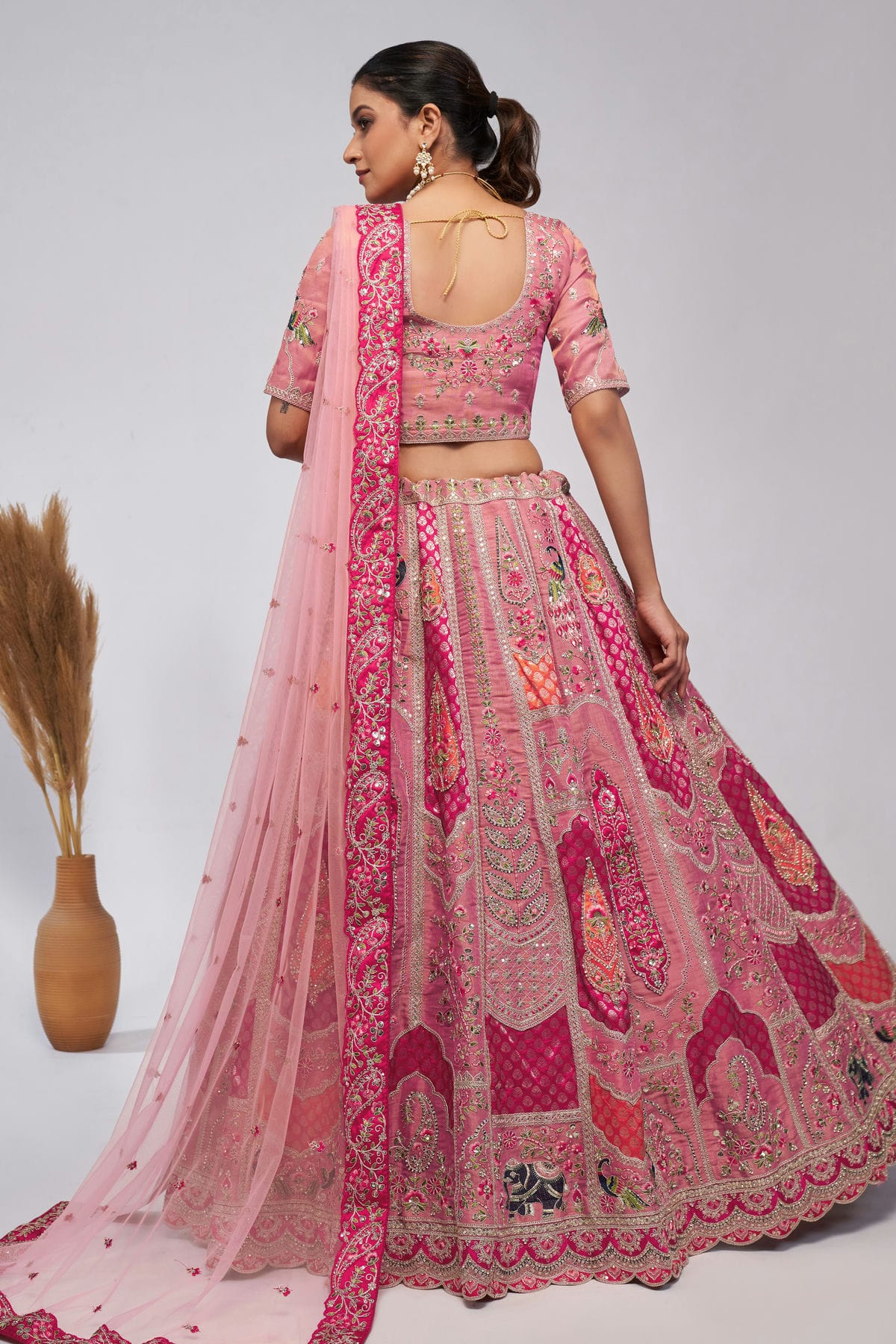 Pink Colour Organza Silk Lehenga Choli