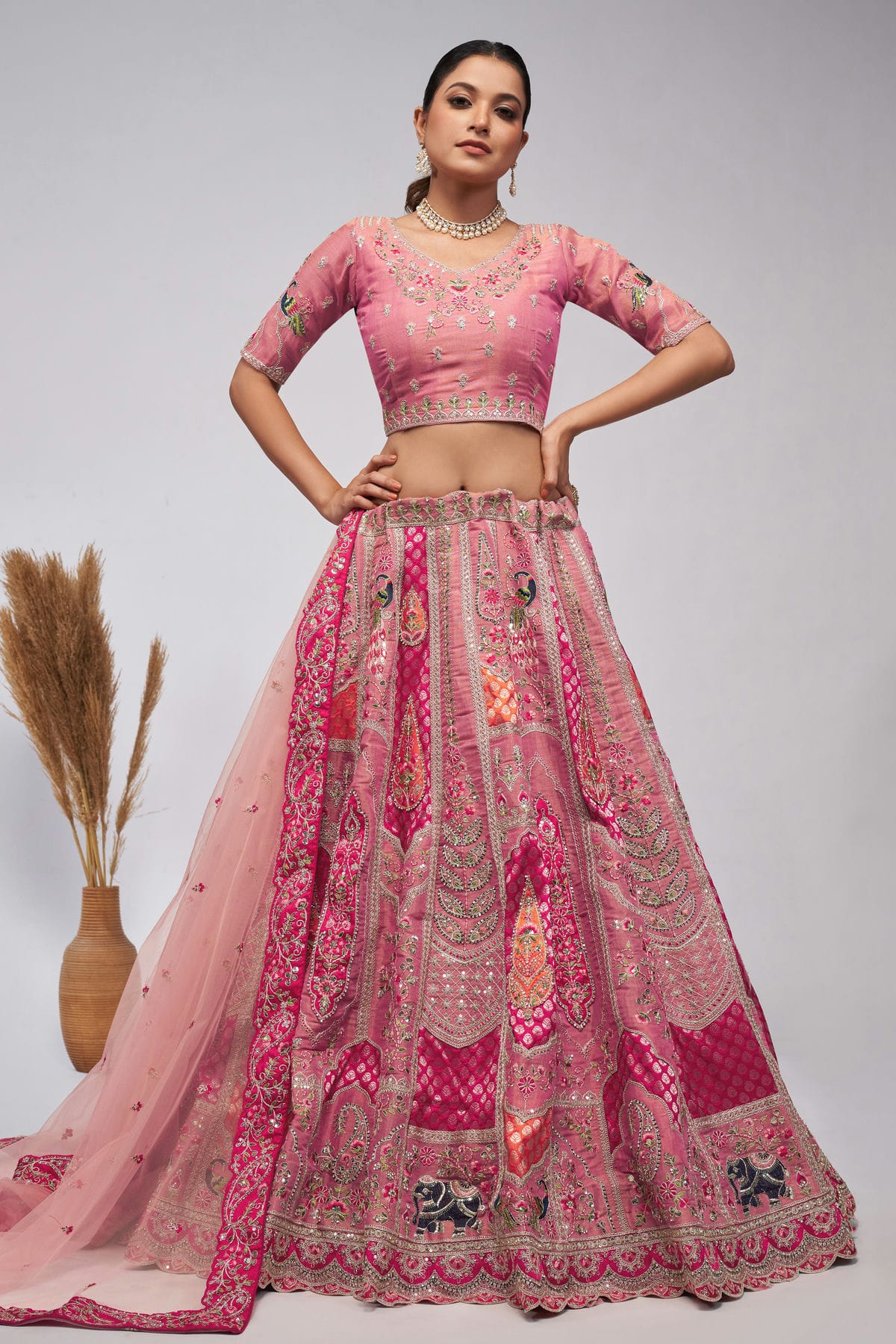 Pink Colour Organza Silk Lehenga Choli