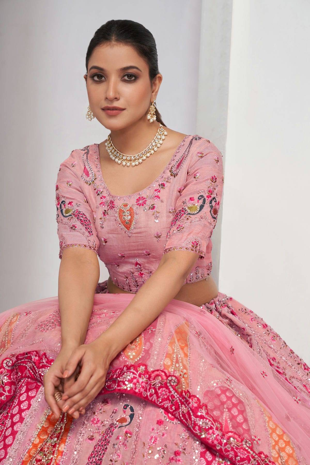 Pink Colour Organza Silk Lehenga Choli