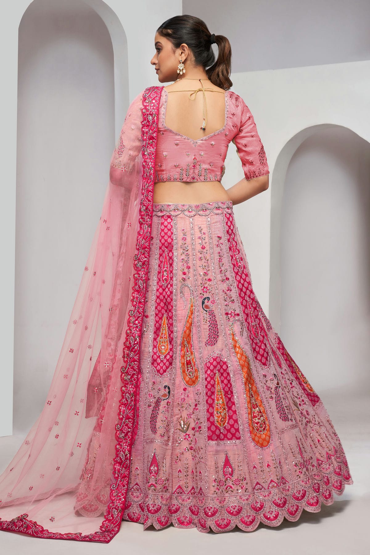 Pink Colour Organza Silk Lehenga Choli