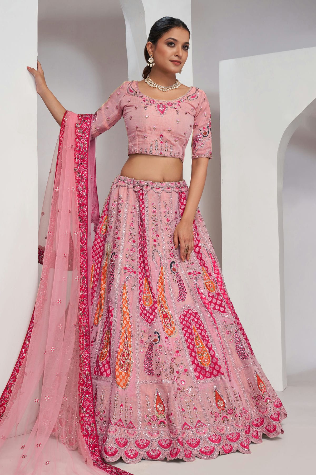 Pink Colour Organza Silk Lehenga Choli