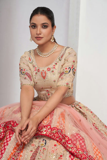 Pink Colour Organza Silk Lehenga Choli