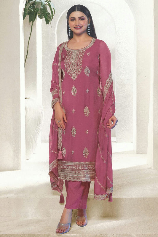 Pink Colour Organza Straight Suit