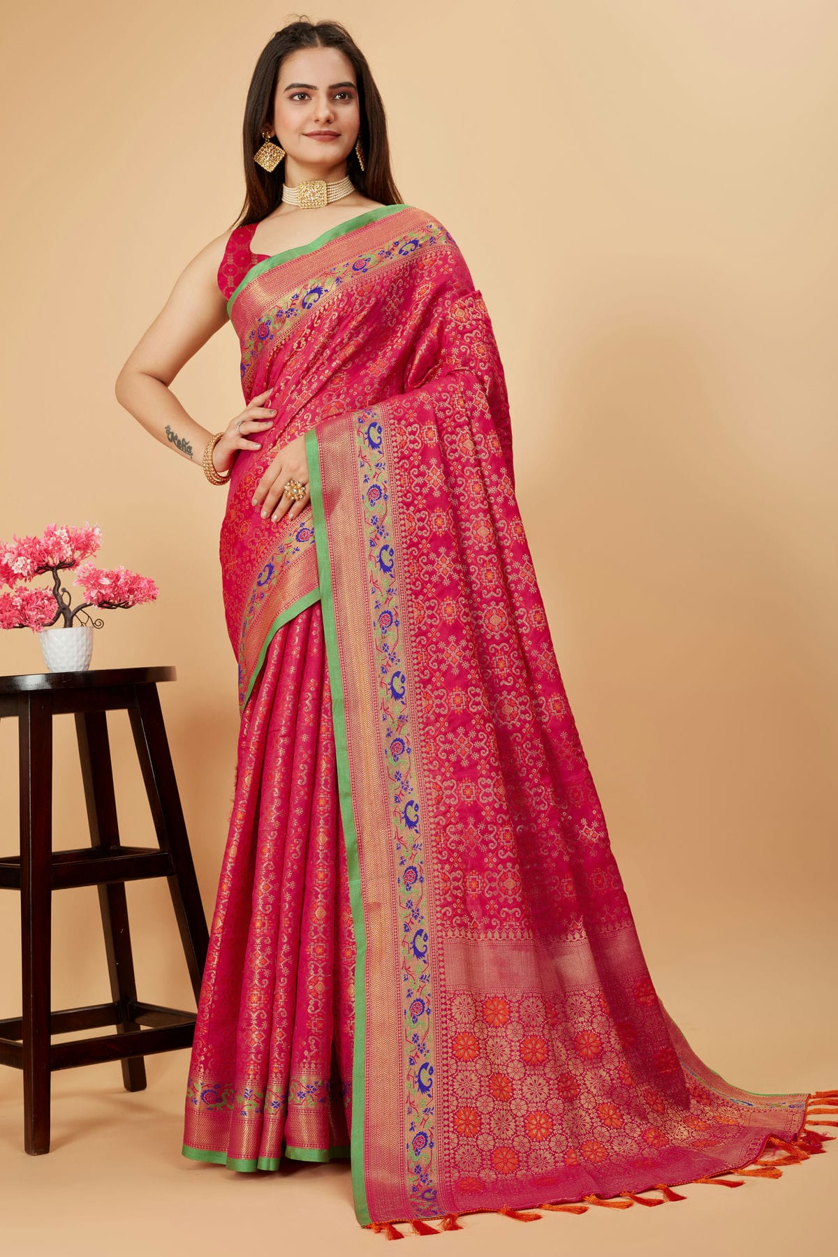 Pink Colour Patola Silk Saree