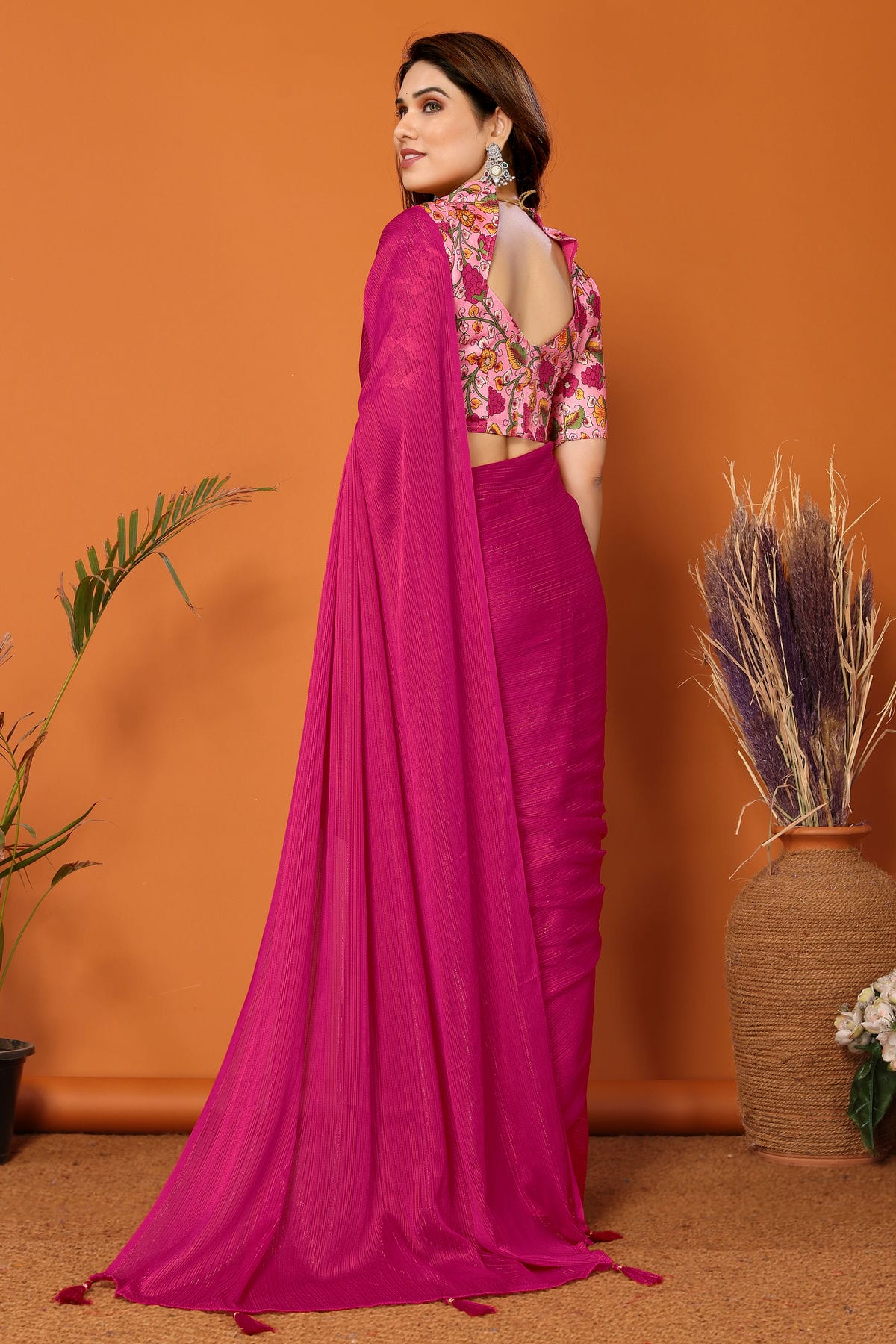 Pink Colour Polyester Printed Saree